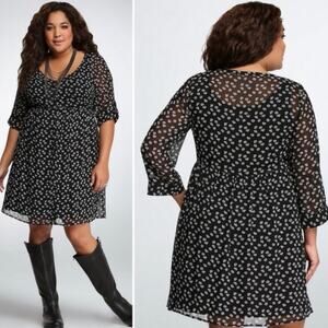 Torrid diamond print chiffon shirt dress babydoll button front sheer 1 plus 1x